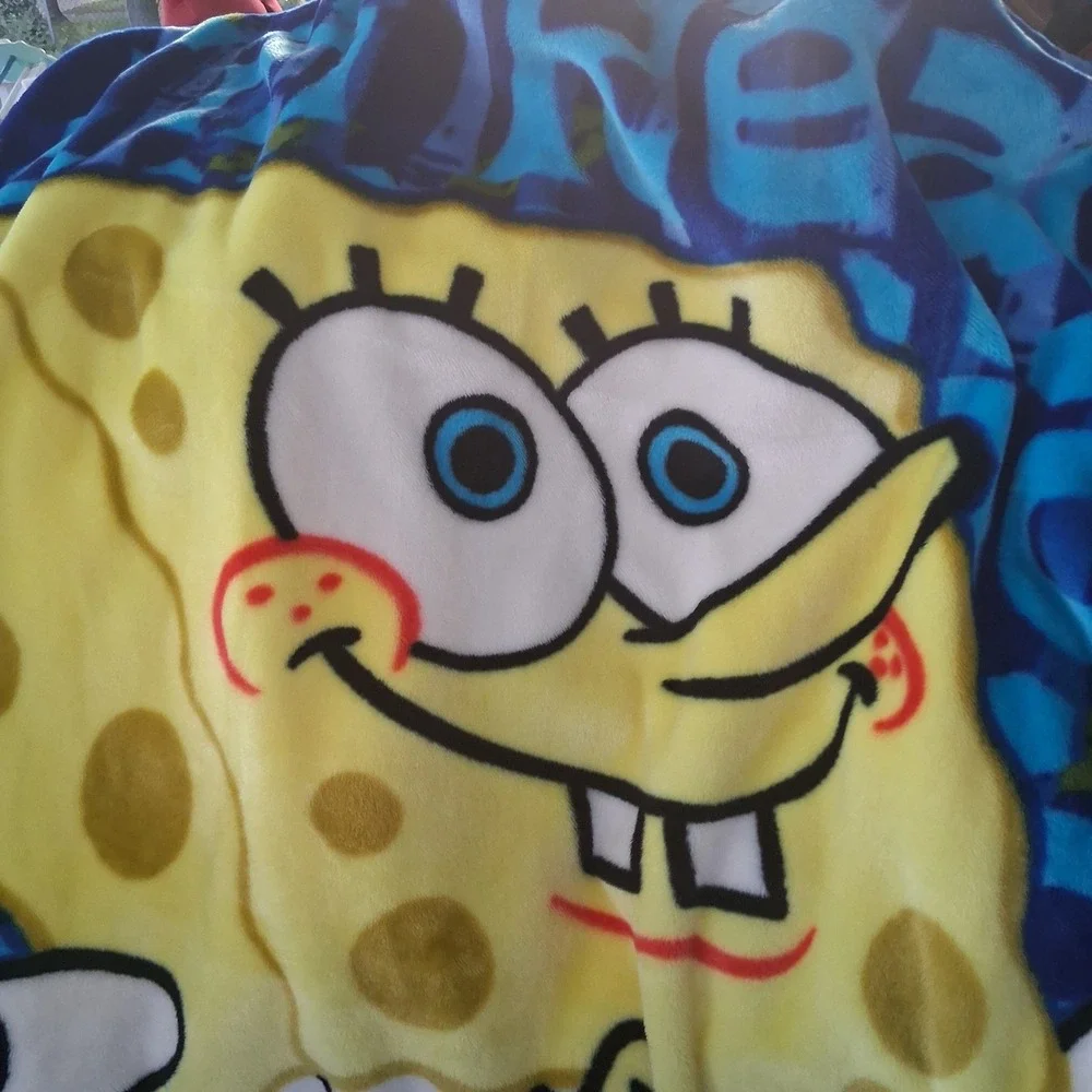 SpongeBob SquarePants Plush Throw Blanket The Northwest Company 2003 Blue Yellow